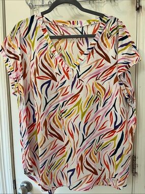 JODIFL Multicolor V-Neck Blouse with Brushstroke Print